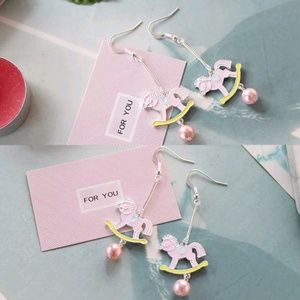 Adorable New Pink Rocking Horse Dangle Earrings♡